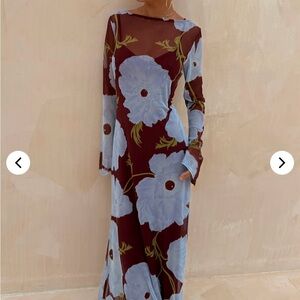 Never Fully Dressed Burgundy and Blue Floral Long Sleeve Dress